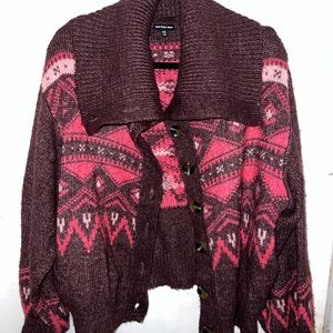 Who What Wear Burgundy and Pink Patterned Cardigan